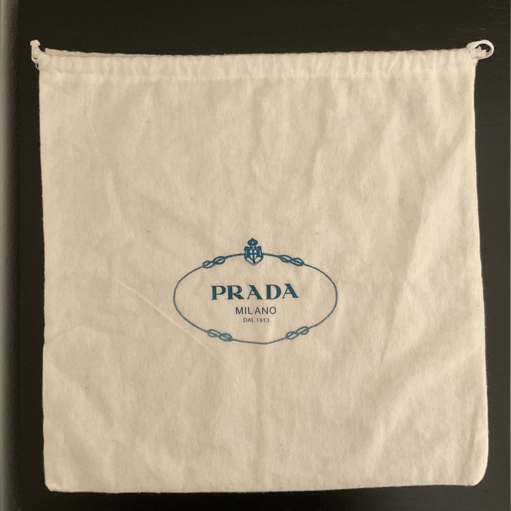 Prada White Drawstring Dust Bag with Blue Logo